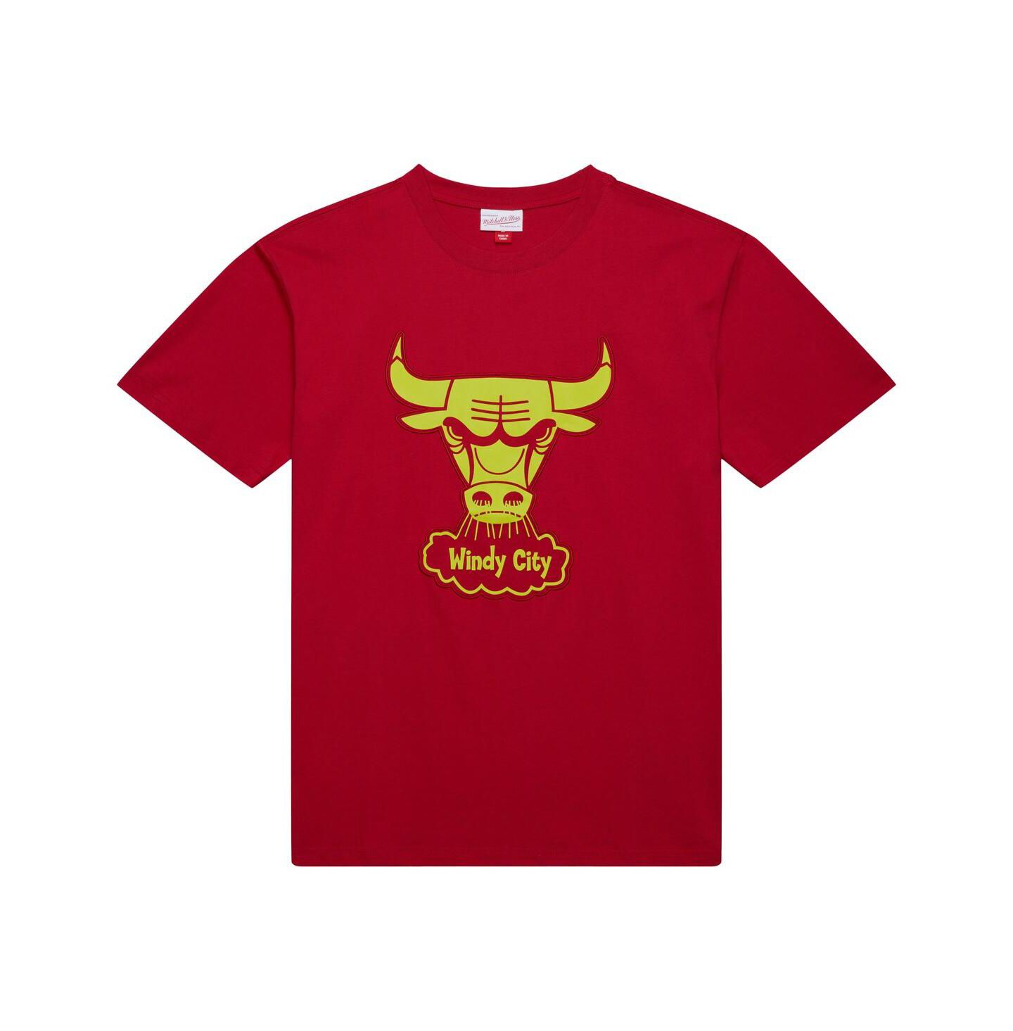 Мужская футболка Mitchell & Ness Red Chicago Bulls Hardwood Classics Neon Nights Premium — фото 3