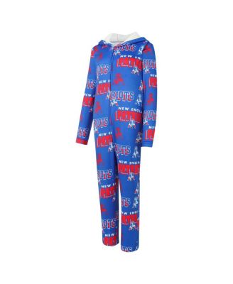 Women's Royal New England Patriots Roadway Allover Print Microfleece Full-Zip Union Suit