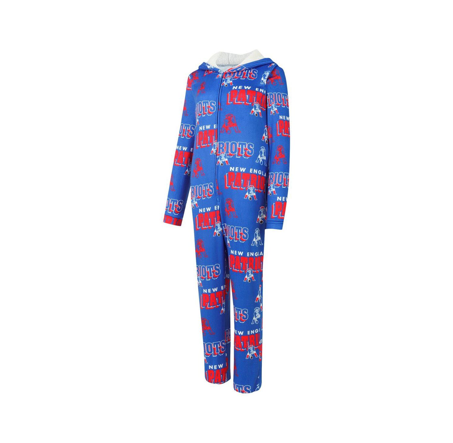 Women's Royal New England Patriots Roadway Allover Print Microfleece Full-Zip Union Suit