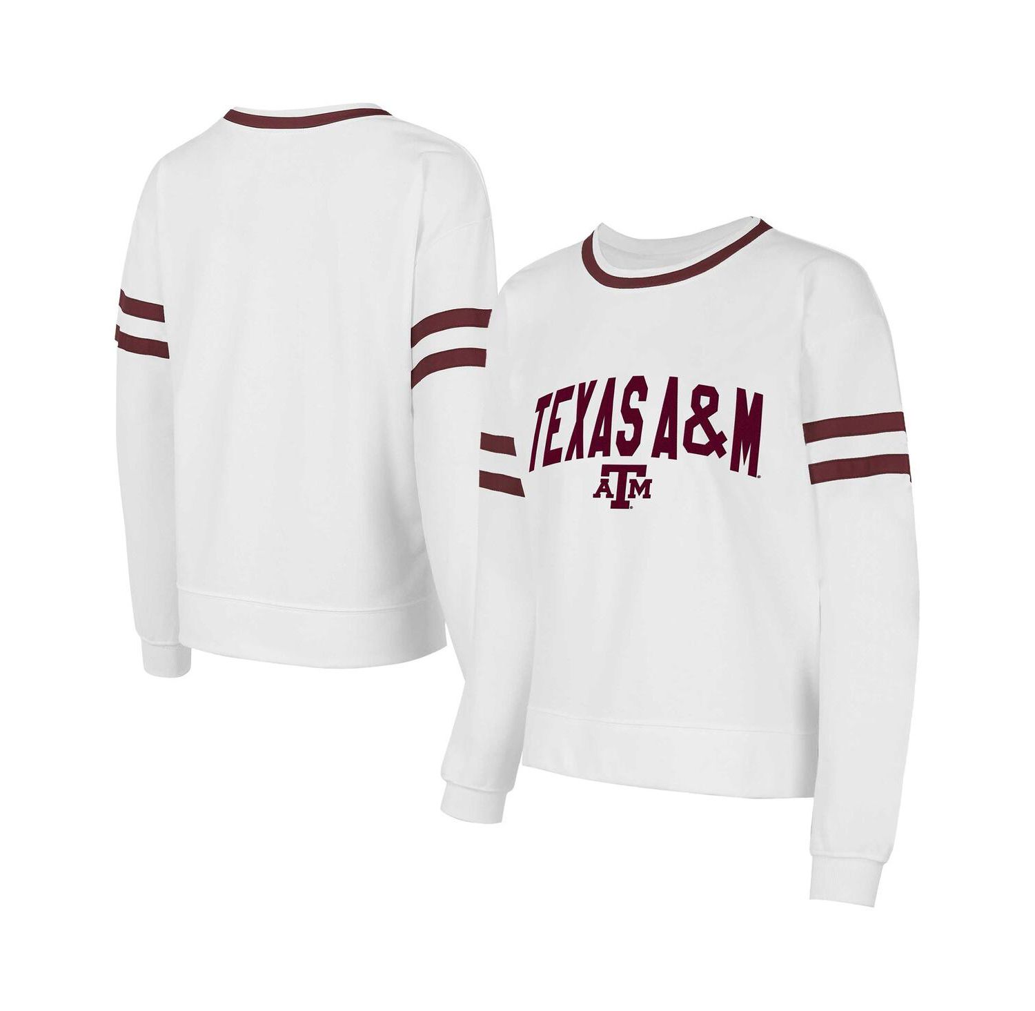 Women's White Texas A&M Aggies Borough French Terry Arch Over Long Sleeve Top