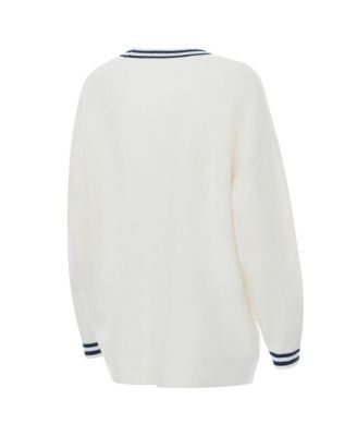 Women's Cream Penn State Nittany Lions Striped Knit Button-Up Cardigan Sweater