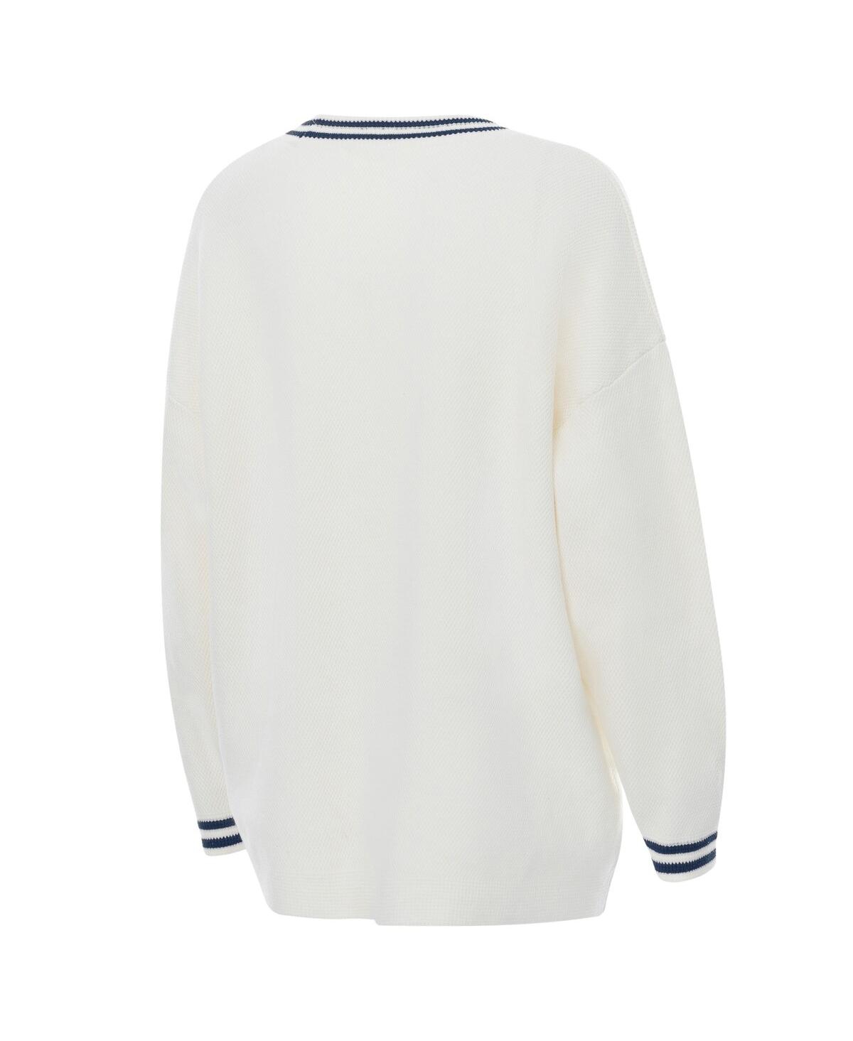 Zoozatz Women's Cream Penn State Nittany Lions Striped Knit Button-up Cardigan Sweater In White