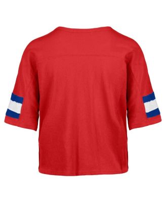 Women's Red Houston Oilers Gridiron Classics Double Header Scout Cropped V-Neck T-Shirt