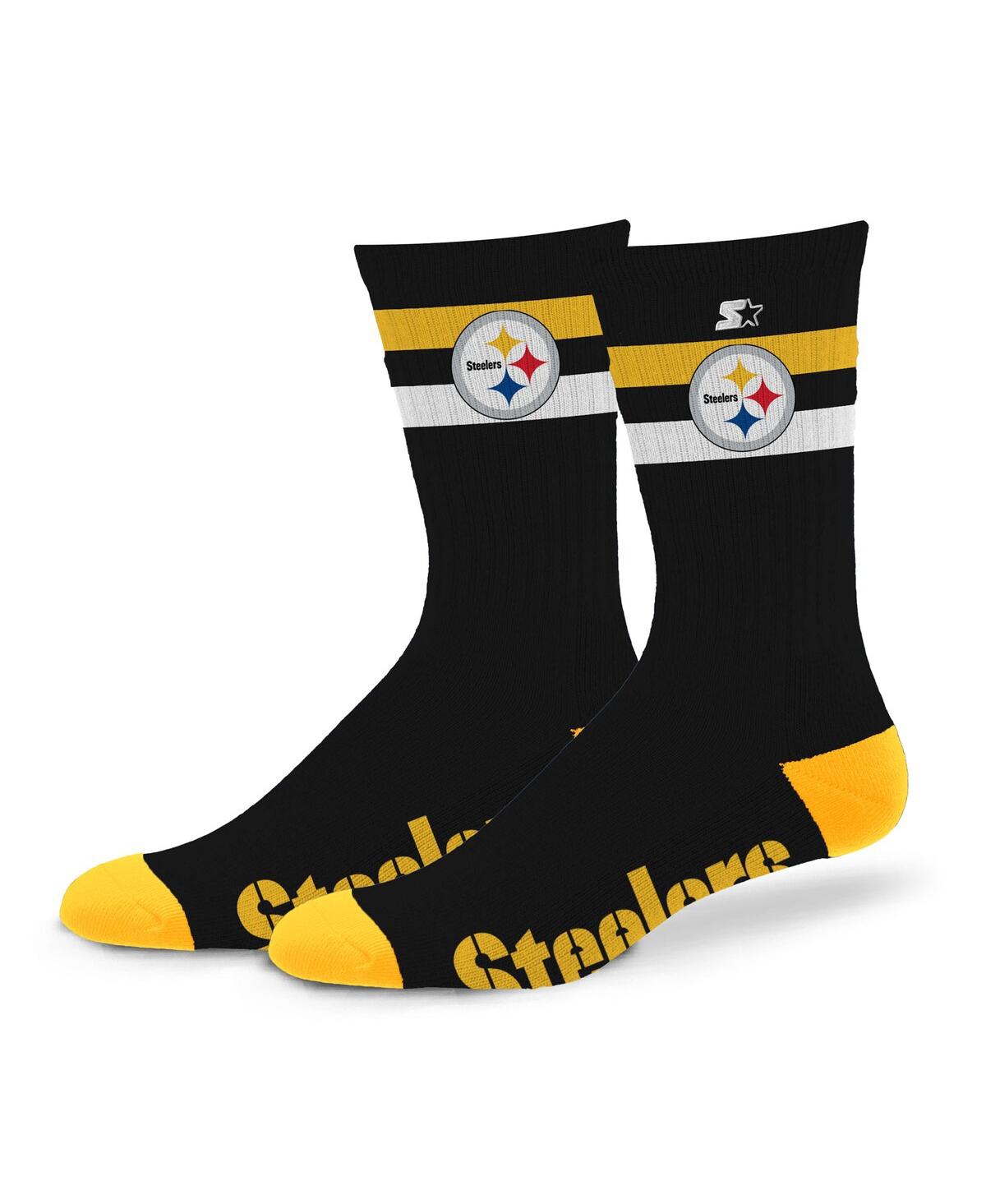 Starter Men's And Women's Pittsburgh Steelers Team Color Two-stripe Crew Socks In Black
