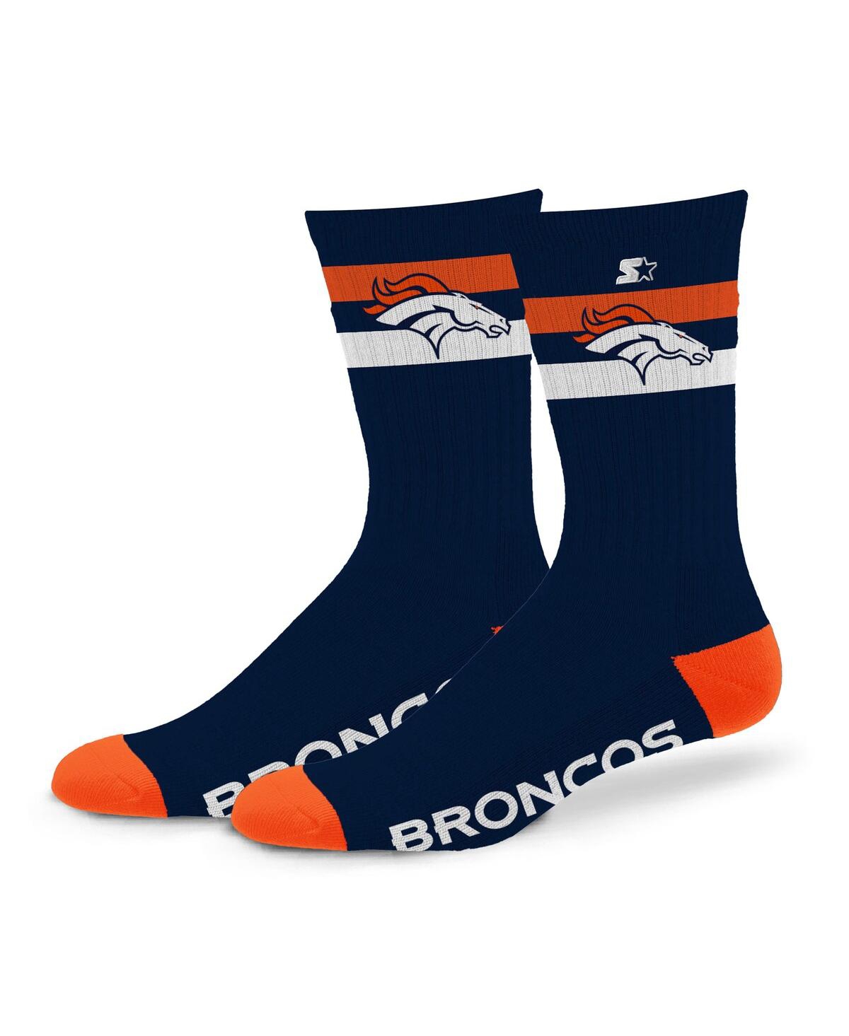 Starter Men's And Women's Denver Broncos Team Color Two-stripe Crew Socks In Blue