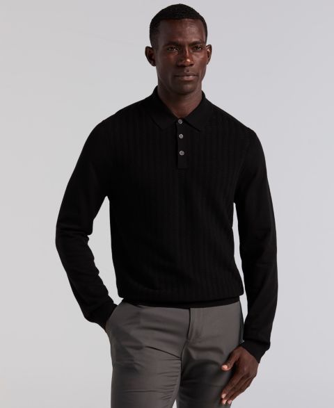 Мужской свитер Perry Ellis Textured Front Polo Sweater, цвет: Чёрный