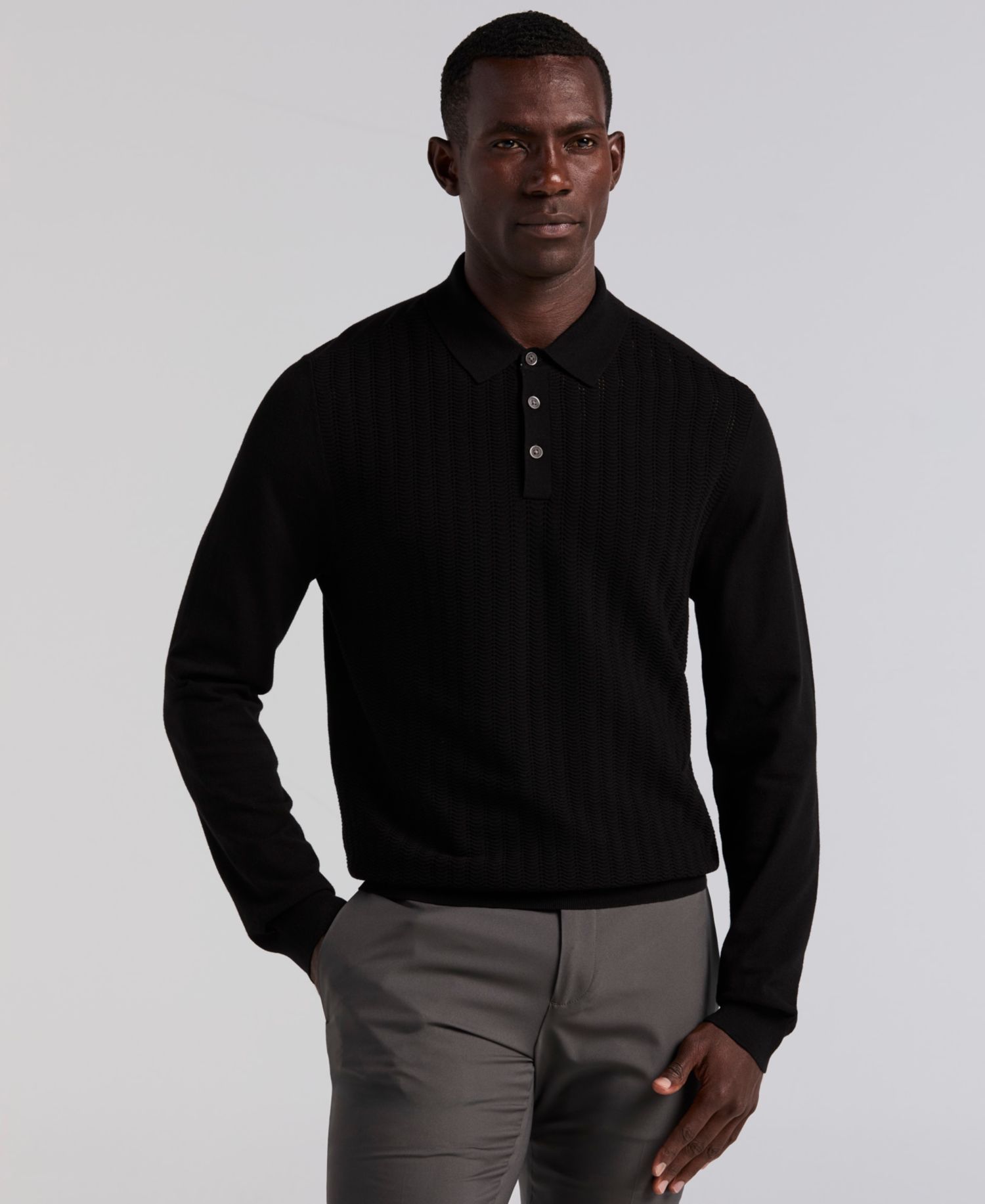Men's Textured Front Polo Sweater