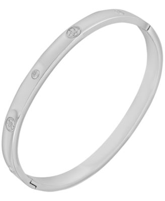 Cubic Zirconia Gold and Silver-Tone Side Hinge Bangle Bracelet