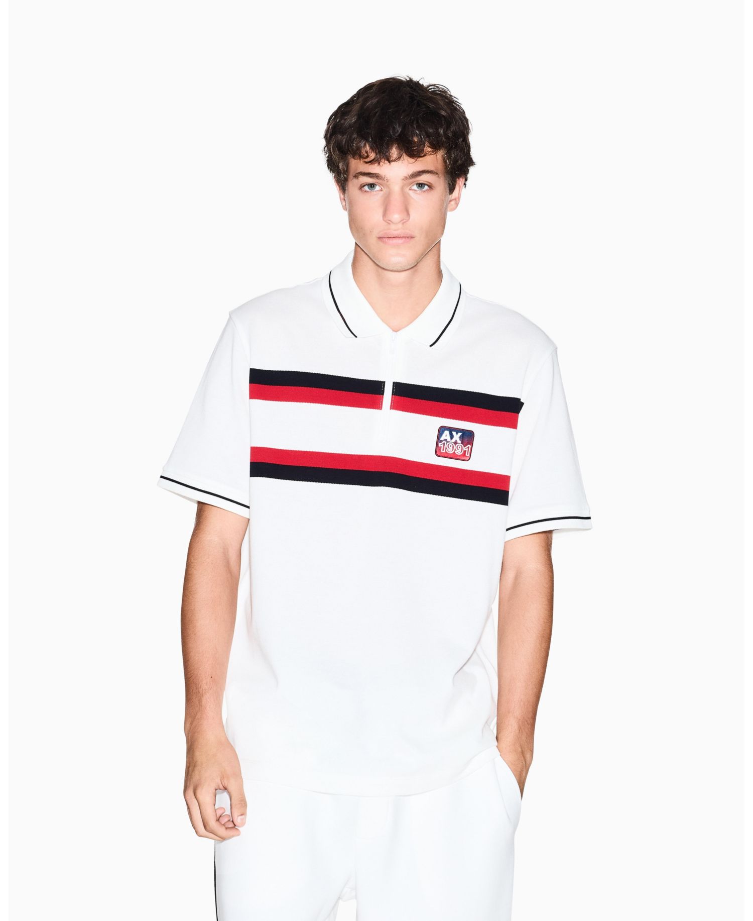 Men's Color Block Pique Zip-Collar Tipping Polo Shirt