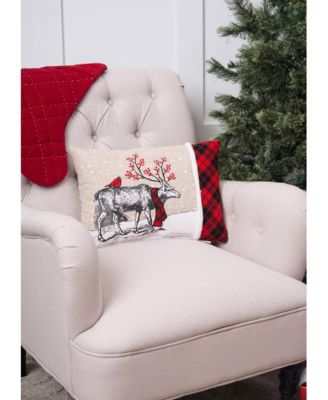 Christmas Deer Embroidered and Printed Throw Pillow, 13" x 18"