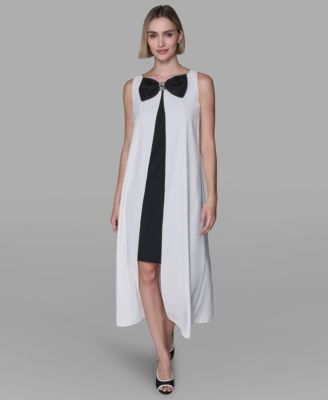 KARL LAGERFELD PARIS - Women's Bow Detail Sleeveless Overlay Midi Dress