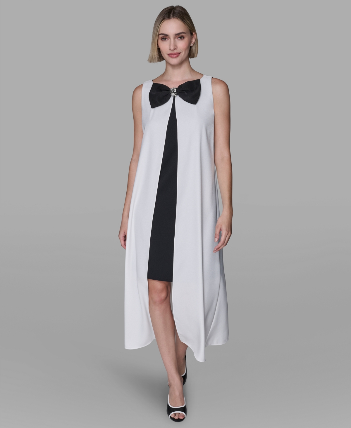 Karl Lagerfeld Women's Bow Detail Sleeveless Overlay Midi Dress In White