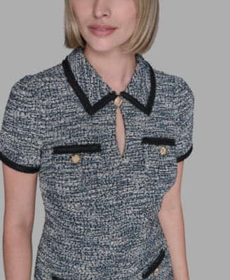 Women's Tweed Collared Shift Dress