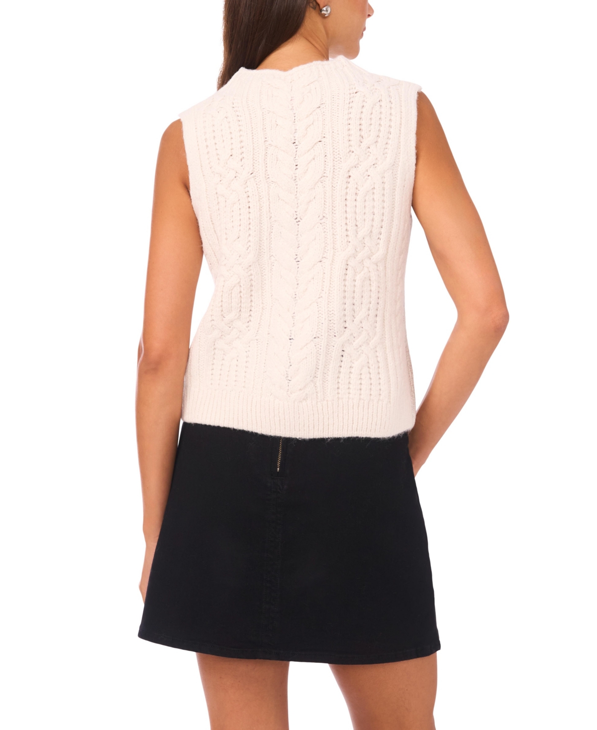 Vince Camuto Women's Mock Neck Mixed Cable Pull-On Top