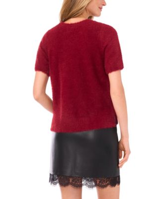 Women's Eyelash Short Sleeve Crew Neck Top