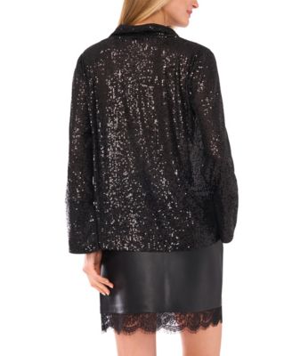 Women's Sequined Split-Neck Tunic Top