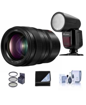 LUMIX S PRO 50mm f/1.4 Lens for L Mount, Bundle with Flashpoint Zoom Li-on X R2 TTL Round Flash Speedlight, 82mm Filter Kit, Lens Wrap