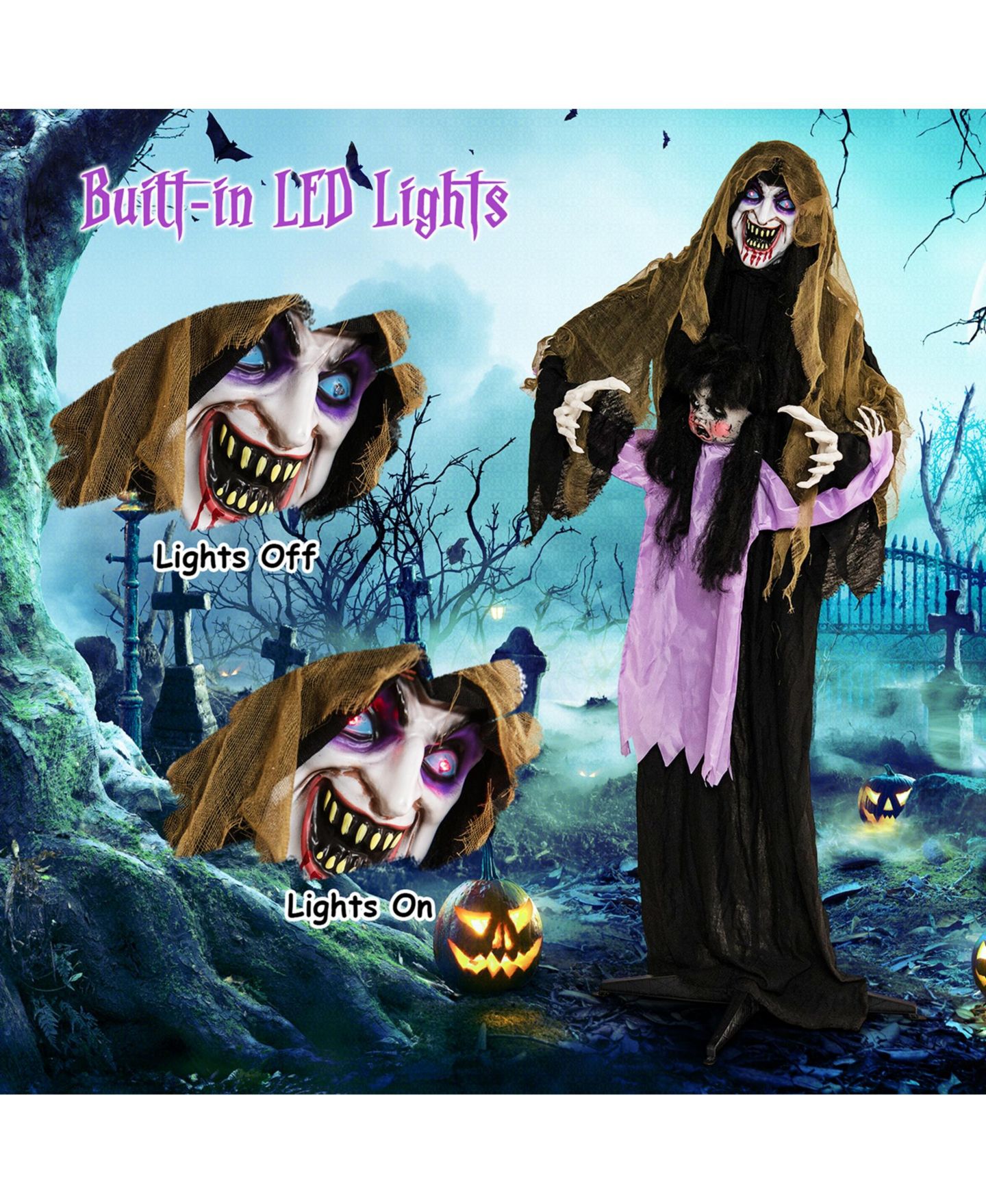 Детская игрушка Costway Lighted and Animated Halloween Decoration 63" Outdoor Animatronic, цвет: Фиолетовый — фото 4