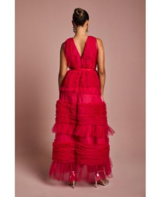 Women's Sleeveless Mesh Tiered Maxi Dress