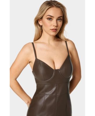 Women's Laux Leather Bustier Midi Dress