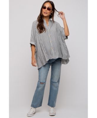Maternity Taupe Striped Button Up Dolman Top