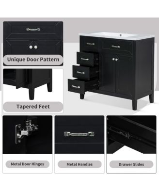 36" Bathroom Vanity, Cabinet Base Only, Bathroom Cabinet with Drawers, Solid Frame and MDF Board