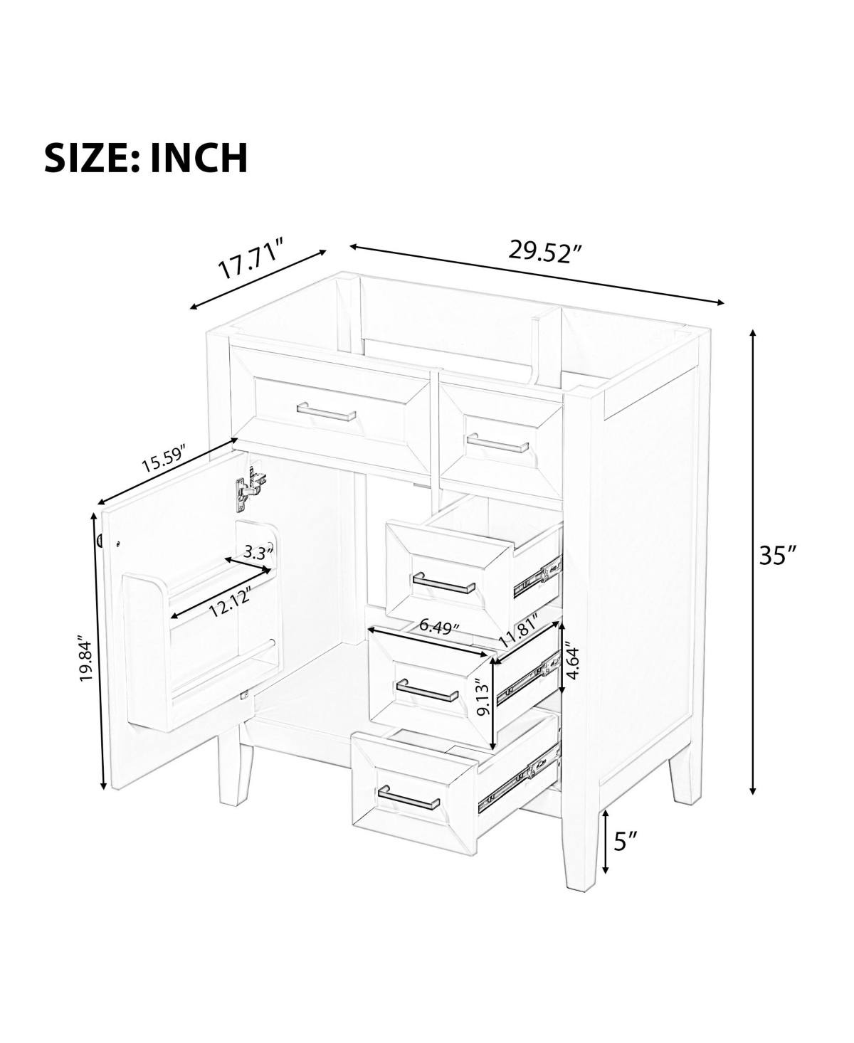 Casainc 30" Bathroom Vanity, Cabinet Base Only, Bathroom Cabinet with Drawers, Solid Frame and Mdf Board