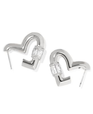 Cubic Zirconia Metal Plated Over Brass Emery Heart Hoop Earrings