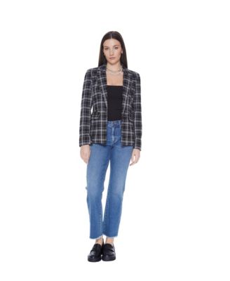 Women's Helen Blazer With Removable Hoodie Insert, Black Plaid