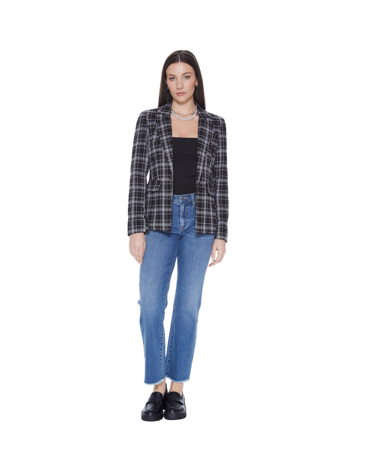 Blue Revival Women's Helen Blazer With Removable Hoodie Insert, Black Plaid