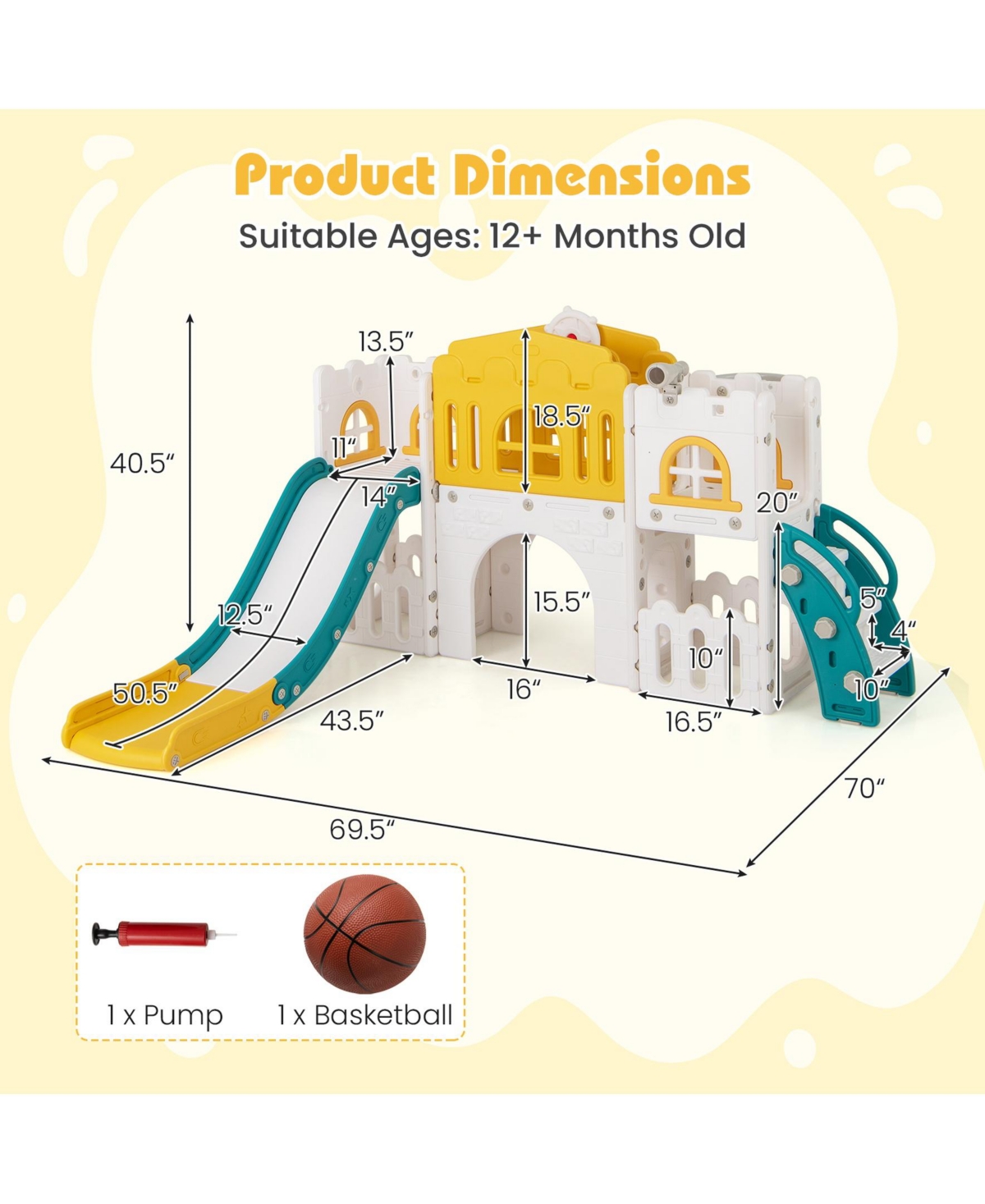 Sugift All-in-1 Toddler Slide Playset Playground with Tunnel and Ladder and Basketball