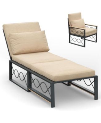 Outdoor Metal Chaise Lounge Chair, Convertible Patio Armchair with Cushions, Adjustable 5-Position Recliner