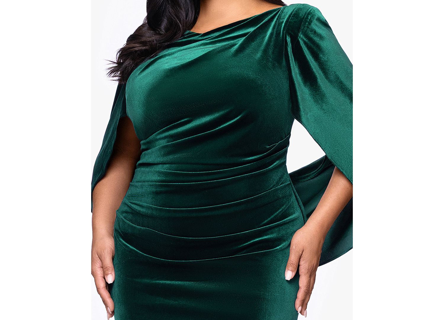 Plus Size Velvet Boat Neck Long Drape Back Gown