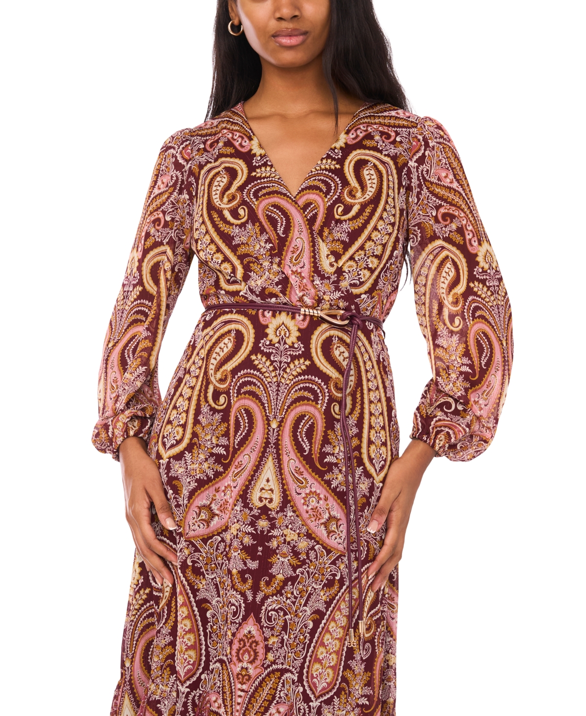 Msk Women's Long Sleeve Belted Maxi Dress