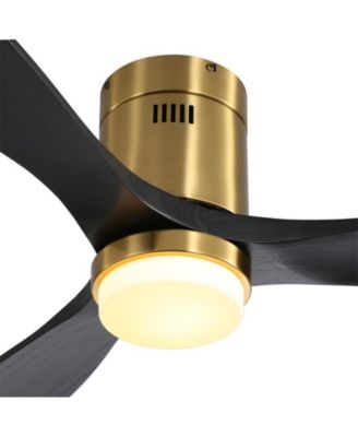 52-inch Modern Golden 3 Solid Wood Blades Flush Mount Tri color Adjustable Ceiling Fan Light with Remote Control