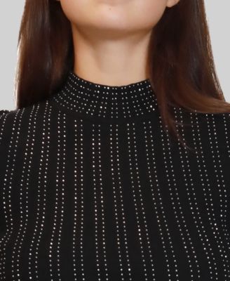 Junior's Mock Neck Studded Sweater Dress