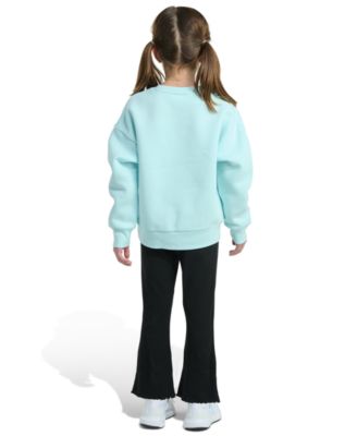 Girls 2-Piece Crewneck Fleece Pull-On Sweatshirt and Ribbed Flare Pant Set