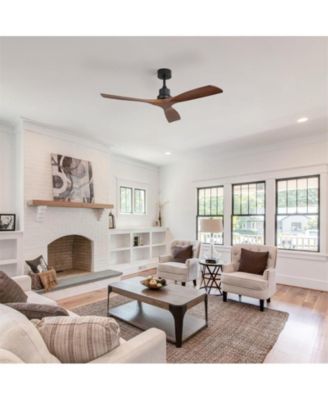 52-inch Modern Black 3 Blades Walnut Ceiling Fan with 6 Speed Remote control and Timing and Forward Reverse Rotation Function for Indoor