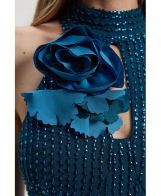 Women's Woven Maxi Rosette Maxi Dress