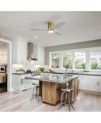 52 Inch 3 Solid Wood Blade Flush Mount Ceiling Fan with Tri Color Adjustable Light and Remote Control