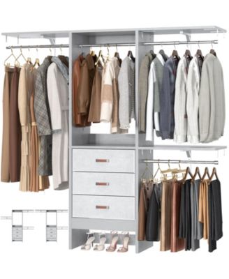 5FT Small Closet Organizer System with 3 Fabric Drawers, 60" Closet System with 3 Shelving Towers