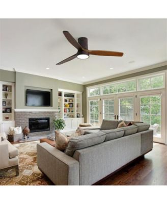 52-inch Modern Brown 3-Blade Flush Mount Fans Supports Remote Control 6-Speed Arbitrary Adjustment and Timing Function