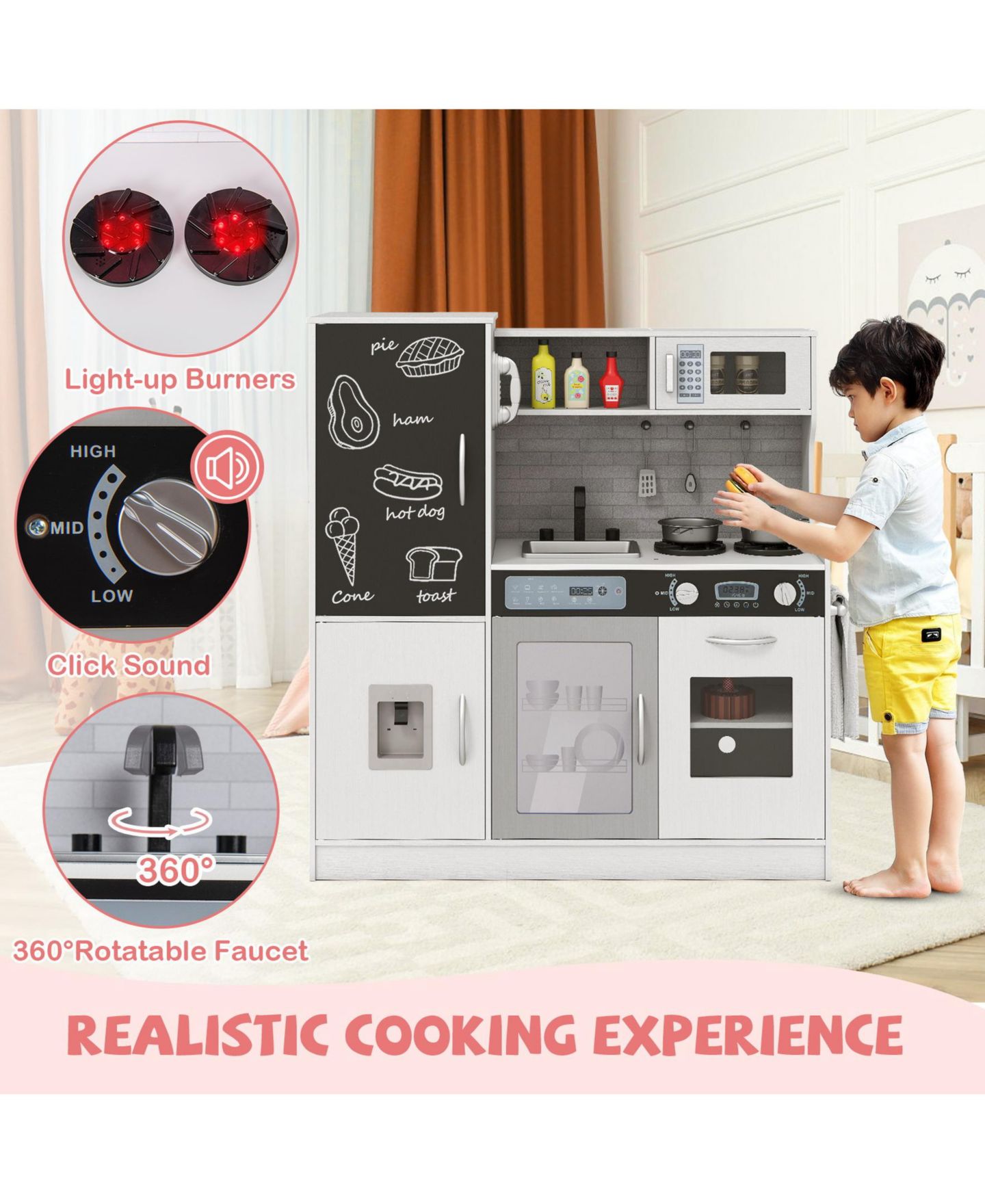 Детская игрушка SUGIFT Interactive Wooden Play Kitchen with Utensils Playset, Ages 3+, цвет: Серый — фото 9
