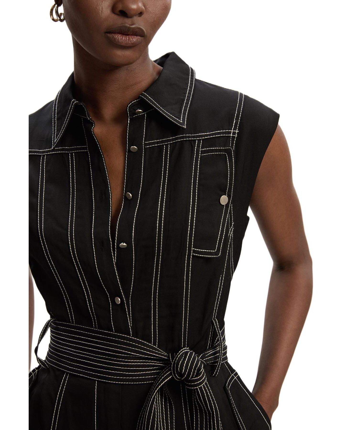 Женский комбинезон Karen Millen Premium Linen Woven Jumpsuit, цвет: Чёрный — фото 5