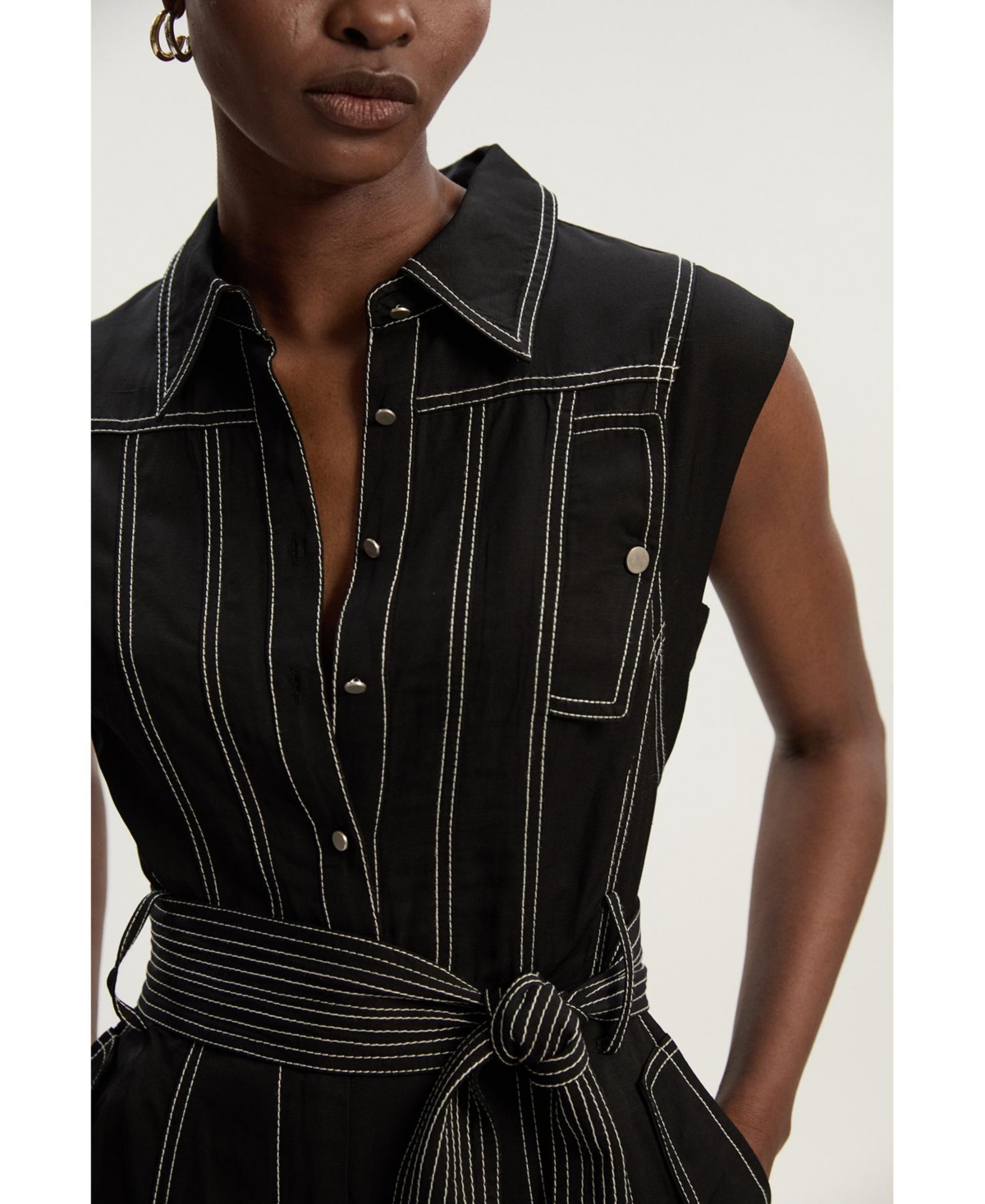 Karen Millen Women's Premium Linen Woven Jumpsuit