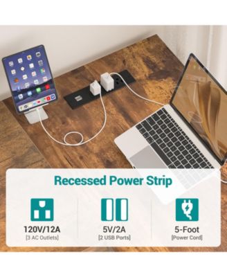 47.2'' MDF, Metal L-Shaped Desk with Power Outlet and Shelf, Reversible Desk