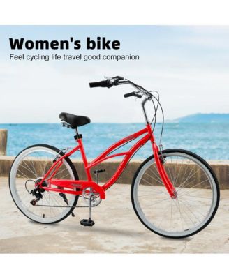 26-Inch Beach Cruiser Bike for Adults with Shimano 7-Speed, High-Carbon Steel Frame for Leisure Cycling