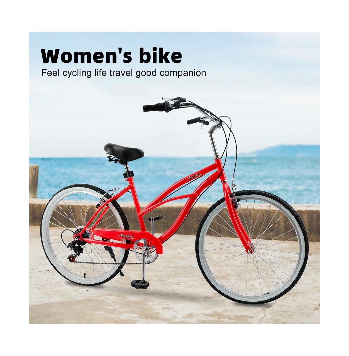 Artudatech 26-Inch Beach Cruiser Bike for Adults with Shimano 7-Speed, High-Carbon Steel Frame for Leisure Cycling