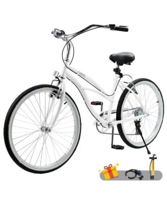 26-Inch Beach Cruiser Bike for Adults with Shimano 7-Speed, High-Carbon Steel Frame for Leisure Cycling