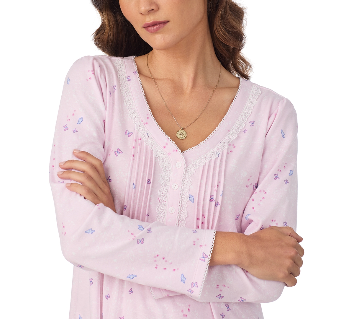 Eileen West Women's Floral Long Sleeve Night Gown In Pink